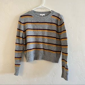 Emory Park Gray & Red Striped Cropped Sweater Medium